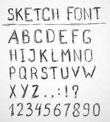 Hand drawn sketch alphabet. Vector illustration.