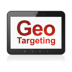 Finance concept: Geo Targeting on tablet pc computer