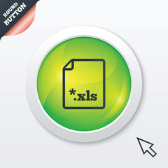 Excel file document icon. Download xls button.