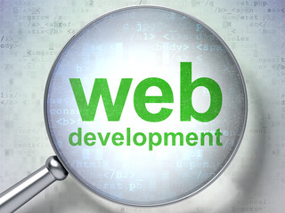 SEO web development concept: Web Development with optical glass