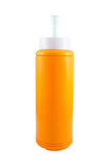Plastic bottle of Ketchup sauce isolated over white background