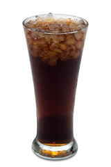 Cola glass with ice cubes over white