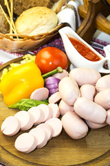 sausage on a wooden plate in a restaurant