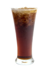 Cola glass with ice cubes over white