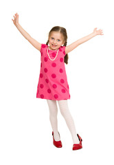 girl in a red dress on white