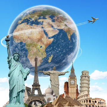 Travel the world monuments concept