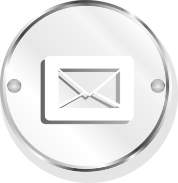 mail envelope icon on glossy button isolated on white