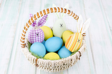 Easter basket with decorated eggs