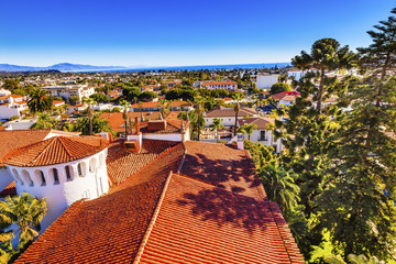 Court House Orange Roofs Buildings Santa Barbara California - obrazy, fototapety, plakaty