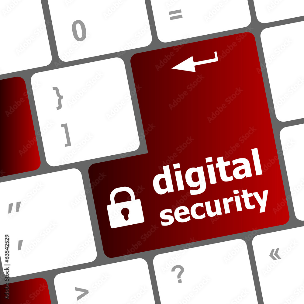 Poster computer keyboard with digital security icon on enter button