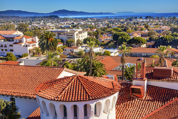 Court House Orange Roofs Pacific Ocean Santa Barbara California - obrazy, fototapety, plakaty