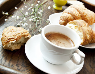 Cappuccino Coffee and Croissants,French Breakfast