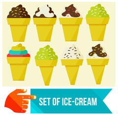 set of Ice cream in waffle cup