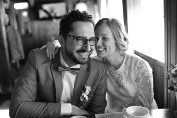 Groom and bride on wedding day.