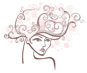 Beautiful female profile with hair flowers.