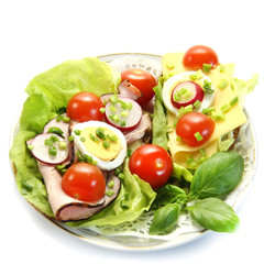 spring healthy sandwich with vegetable and smoked ham on white b