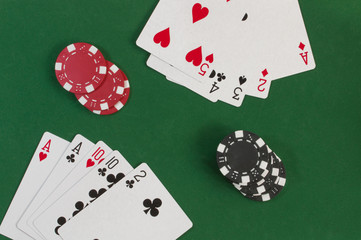 Poker, straight and gambling chips