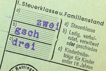 Steuerklassenangabe auf alter deutscher Lohnsteuerkarte