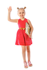 portrait of a little girl reading books, sitting on the floor