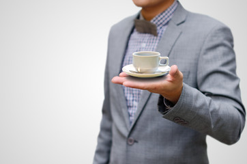 Coffee break concept, Businessman drink hot coffee