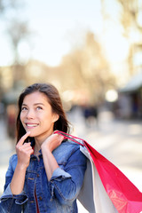 Shopping woman thinking on La Rambla, Barcelona