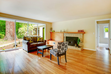 Living room with walkout deck.