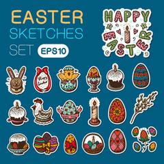 Easter objects stickers collection.