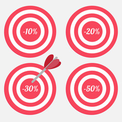Set of targets with sale percent sign.