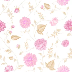 Poster Seamless texture of pink roses for textiles © Kotkoa