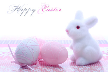 White Easter Bunny and eggs