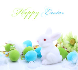 Easter decoration with white bunny