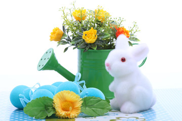 Easter decoration with white bunny - obrazy, fototapety, plakaty