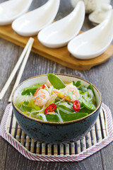 Asian soup with shrimp and vegetables.