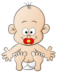 Baby mit Schnuller auf weißem Hintergrund