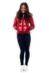 Fototapeta premium Beautiful girl wearing winter jacket