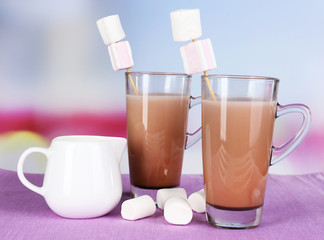 Hot chocolate with marshmallows, on light background