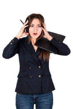 Young business woman stressed at work