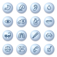 Medicine icons on blue buttons.