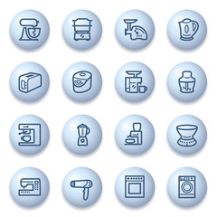 Home appliances icons on blue buttons.