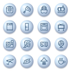 Home appliances icons on blue buttons.