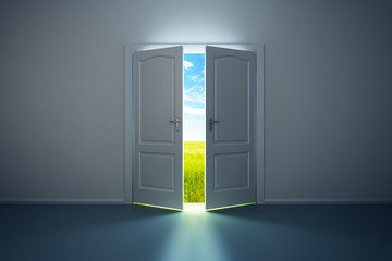 white empty room with opened door