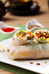 Portion of spring rolls on plate