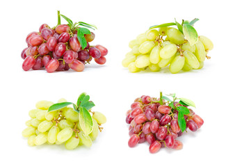 picture set of Green and red ripe grape isolated on the white background