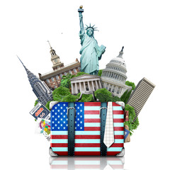 USA, landmarks USA, suitcase and New York