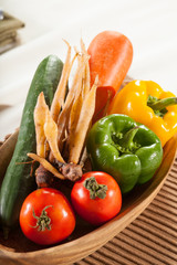 fresh vegetable, mix fresh vegetable in wooden bowl