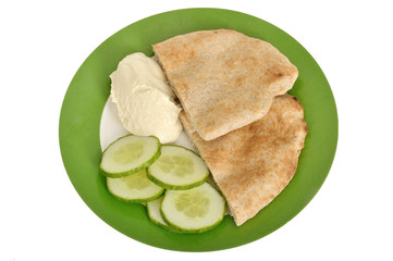 Pitta Bread with Hummus and Cucumber