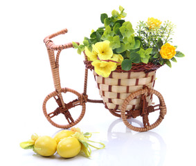 Wicker bicycle with flowers
