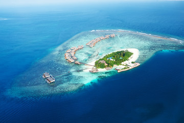 Atolls and islands in Maldives from aerial view