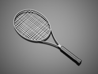 Tennis racket rendered on dark