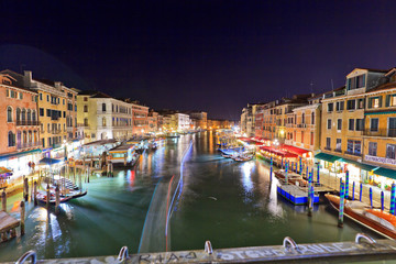 Colorful night view from the Rialto Bridge, Venice